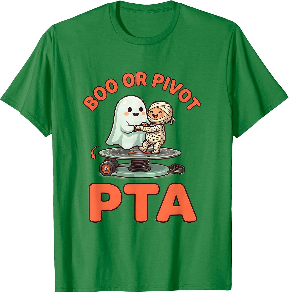 Men's Boo Or Pivot PTA Cute Kawaii Halloween Rehab Therapy Team T-Shirt - Kelly Green
