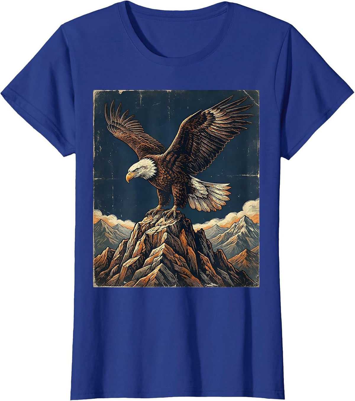 Women's Bald Eagle Mountain Peak Patriotic USA Design T-Shirt - Royal Blue