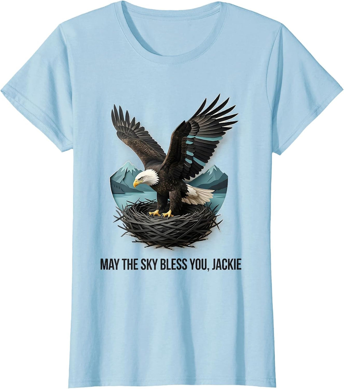 May The Sky Bless You Jackie Vintage Eagle Memorial Tribute T-Shirt - Baby Blue