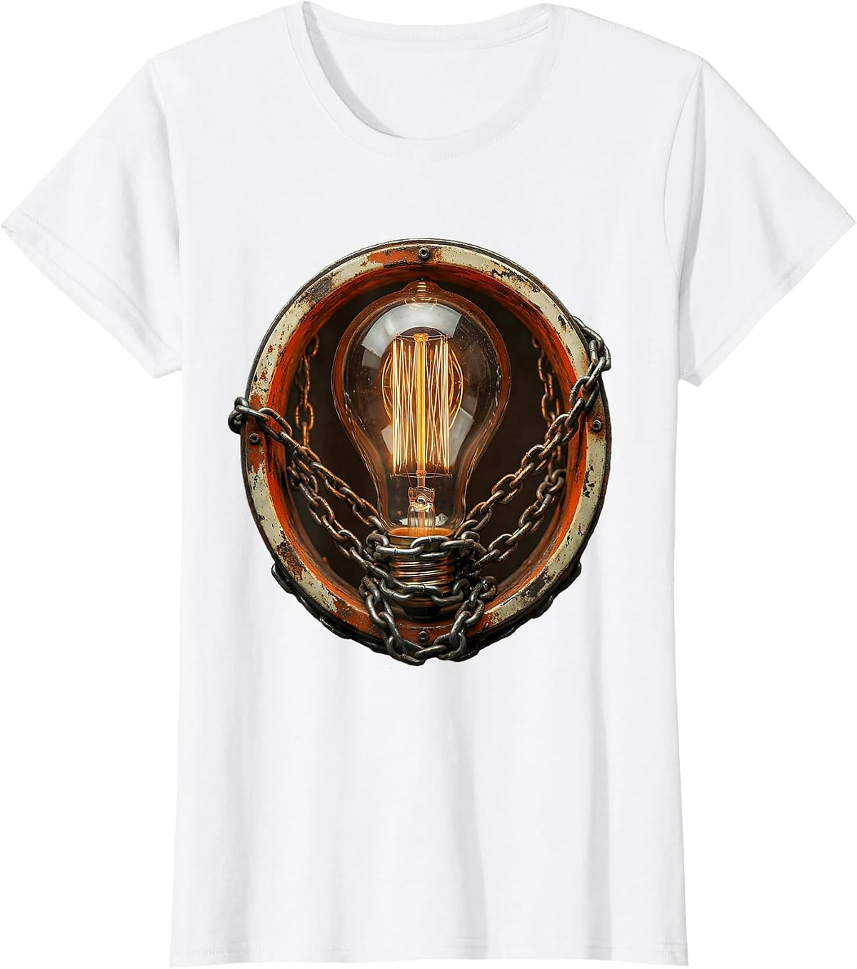 Grunge Chained Lightbulb Dark Art Illustration T-Shirt - White