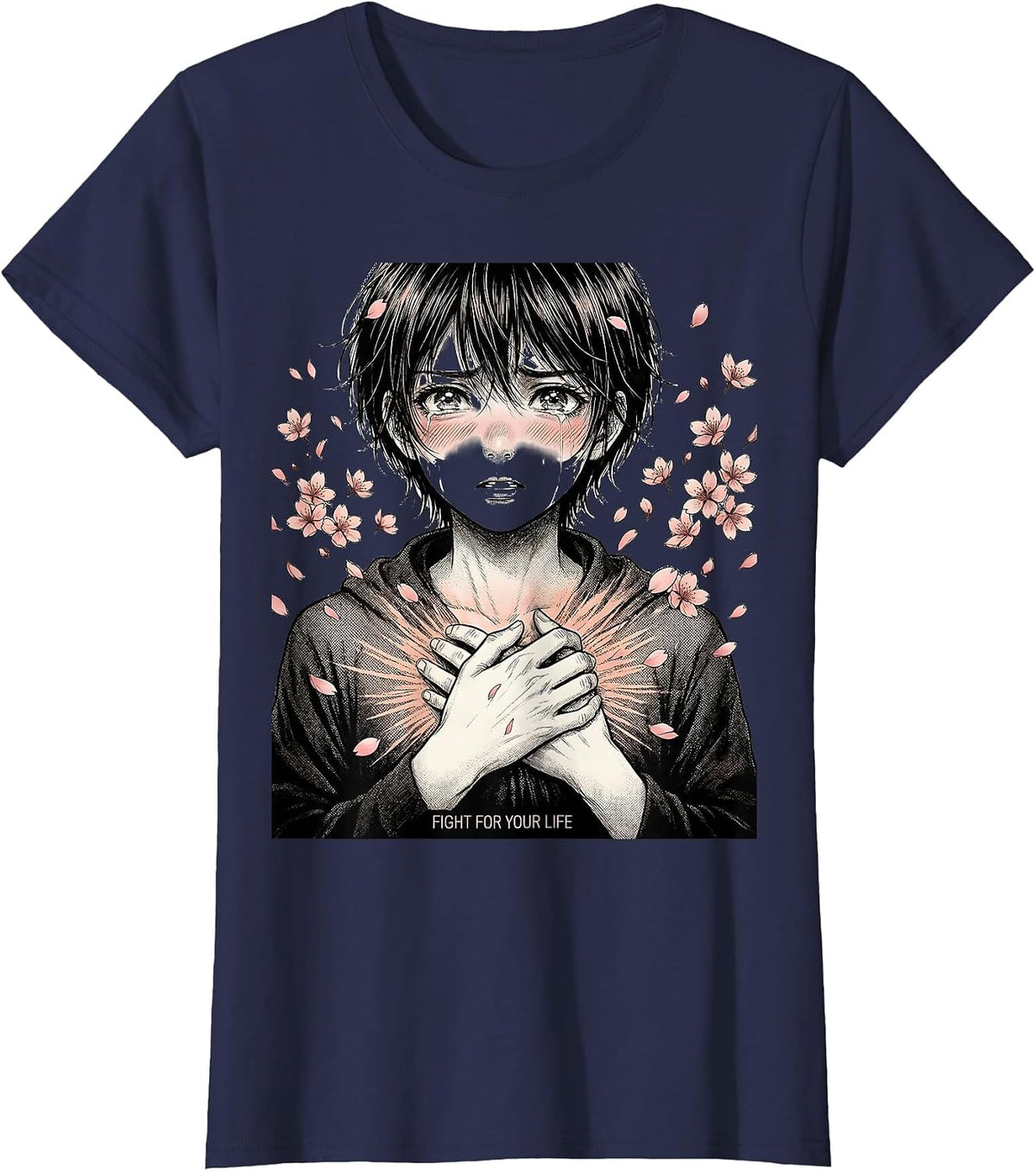 Women's Fight for Your Life Suicide Prevention Design T-Shirt - Navy Blue