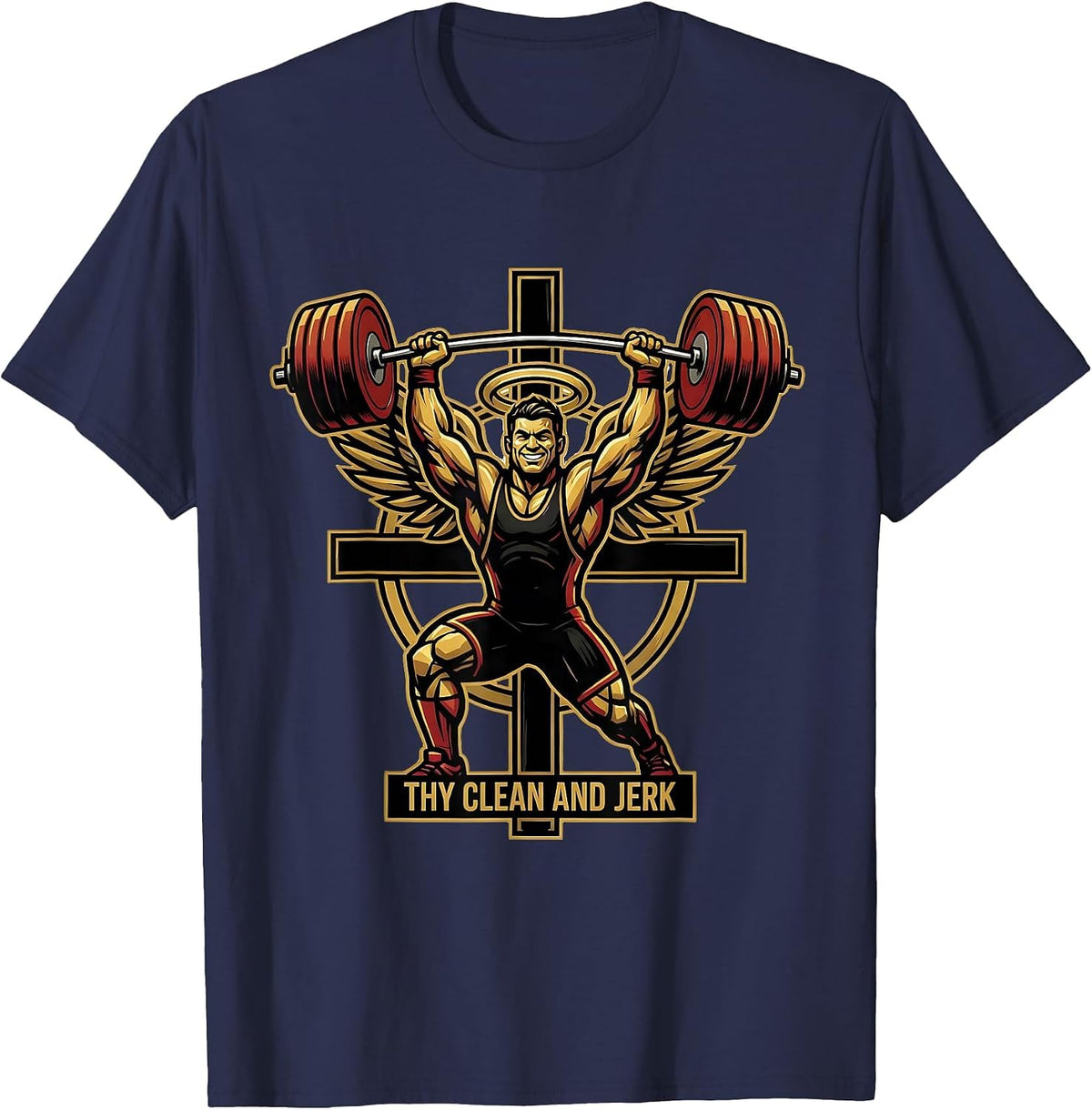 Men's Thy Clean And Jerk Funny Christian Gym Weightlifter Mascot T-Shirt - Navy Blue