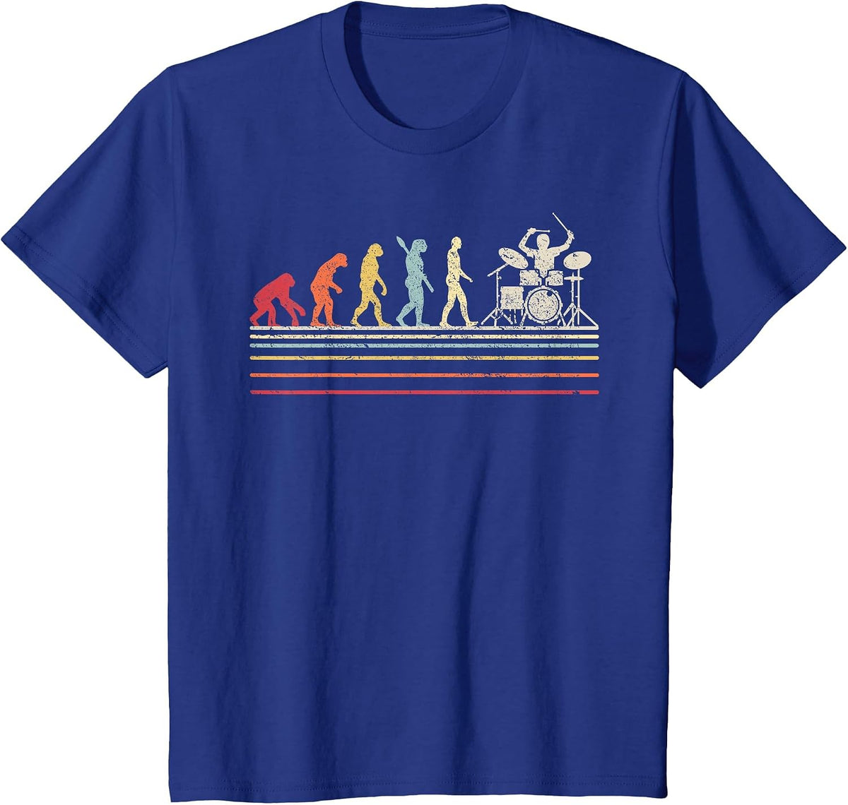 Funny Drummer T Shirt. Retro Vintage Evolution of Man T-Shirt - Royal Blue