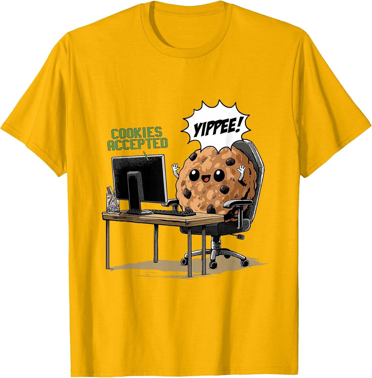 Cookies Accepted Nerd Shirt Funny Computer Internet Coder T-Shirt, Men, Golden Yellow, Small - As Pictured