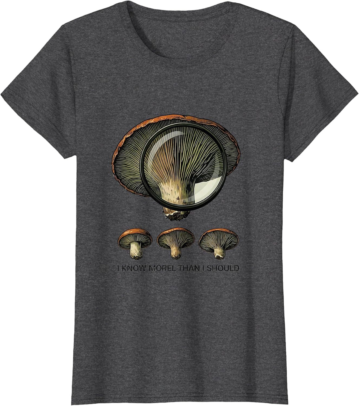Women's I Know Morel Than I Should Funny Mushroom Forager Retro T-Shirt - Dark Heather Grey