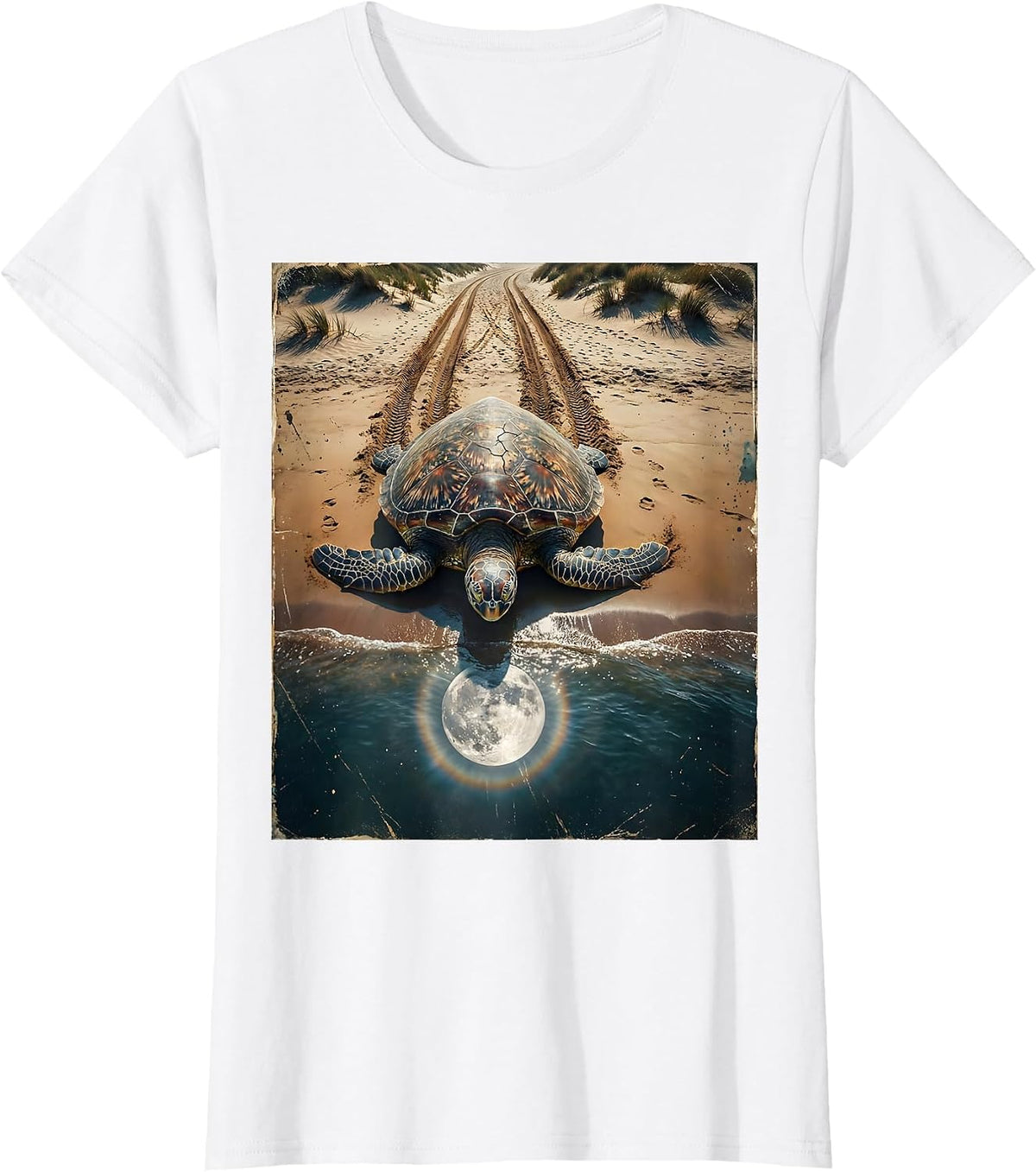 Women's North Carolina Loggerhead Sea Turtle Moonlit Beach T-Shirt - White