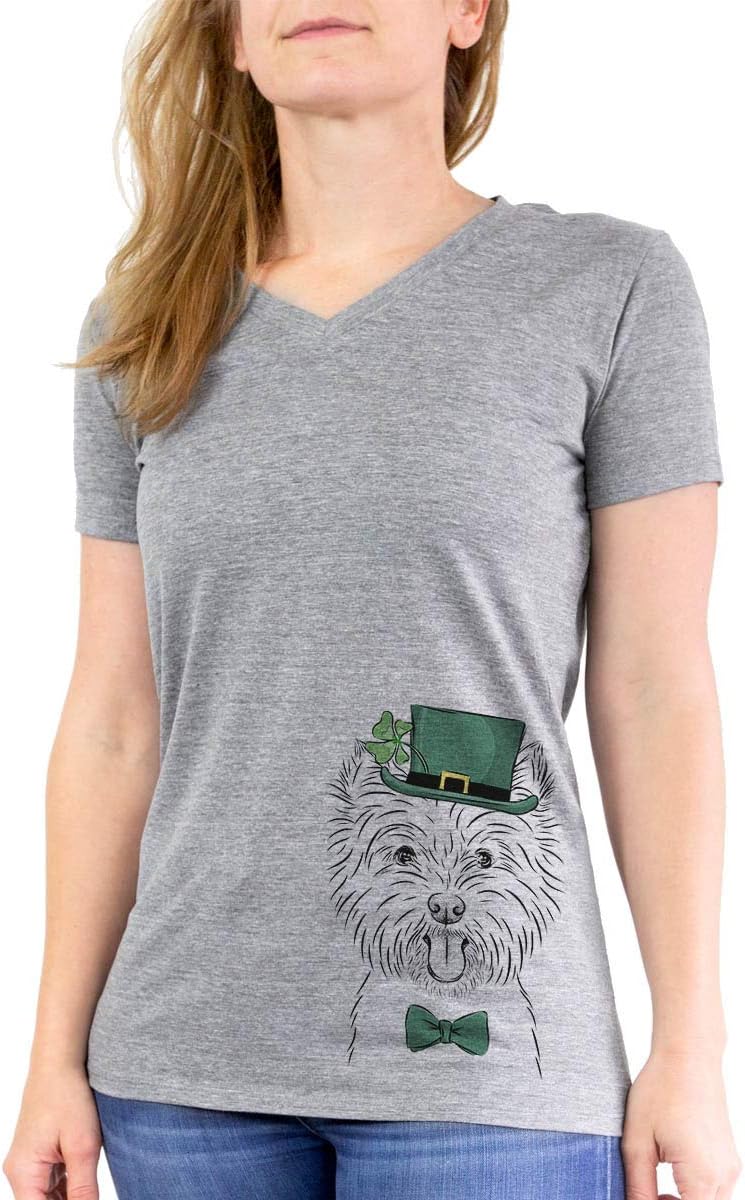 Inkopious St. Patrick's Day Welma the Westie West Highland Terrier Dog Triblend T-Shirt - Grey Modern V-neck