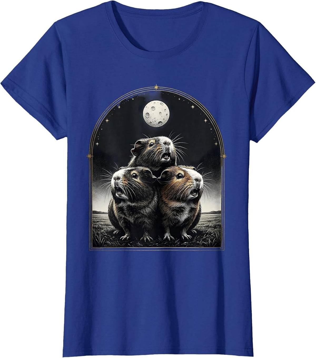 Women's Three Guinea Pigs Moon Howling Meme Humor T-Shirt - Royal Blue