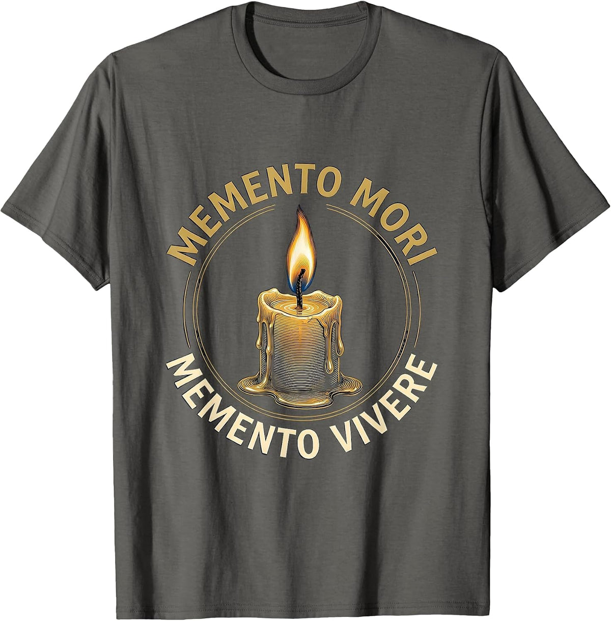 MEMENTO MORI MEMENTO VIVERE Stoic Philosophy Quote Emblem T-Shirt - Asphalt Grey