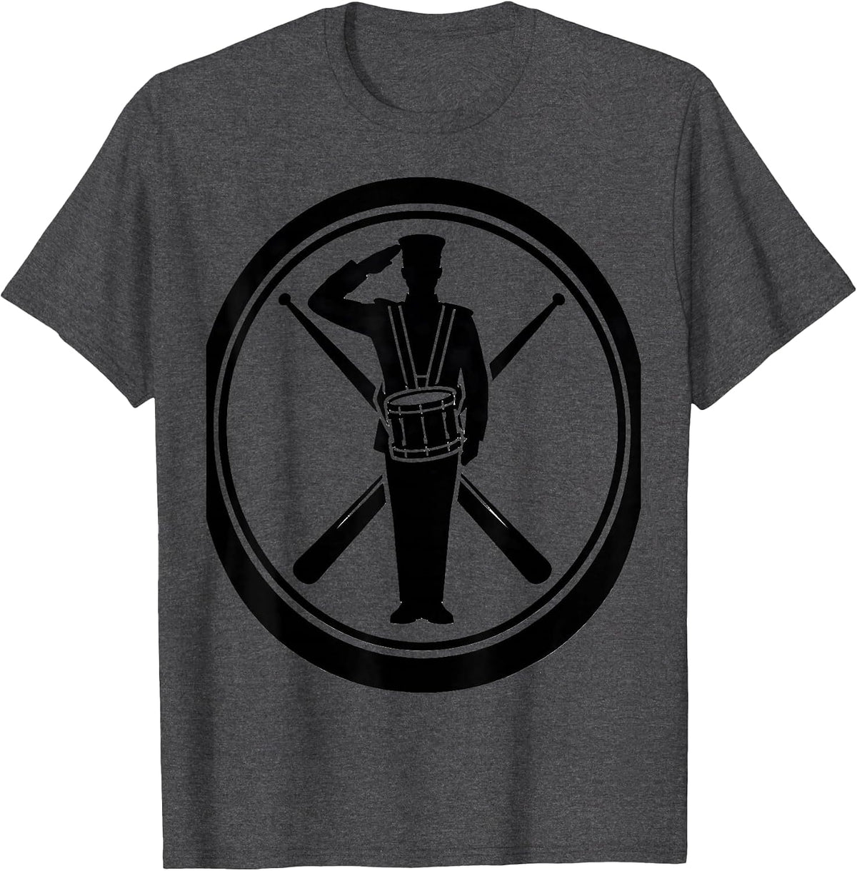 Marching Bass Drum Silhouette Drummer Humor T-Shirt - Dark Heather Grey