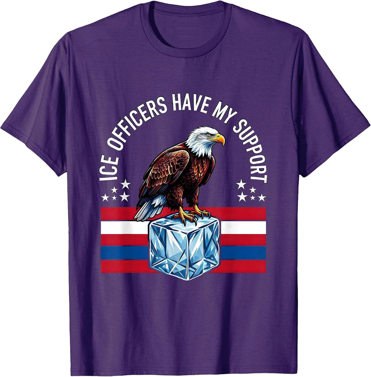 Men's ICE Officers Have My Support Patriotic Eagle Flag T-Shirt - Purple