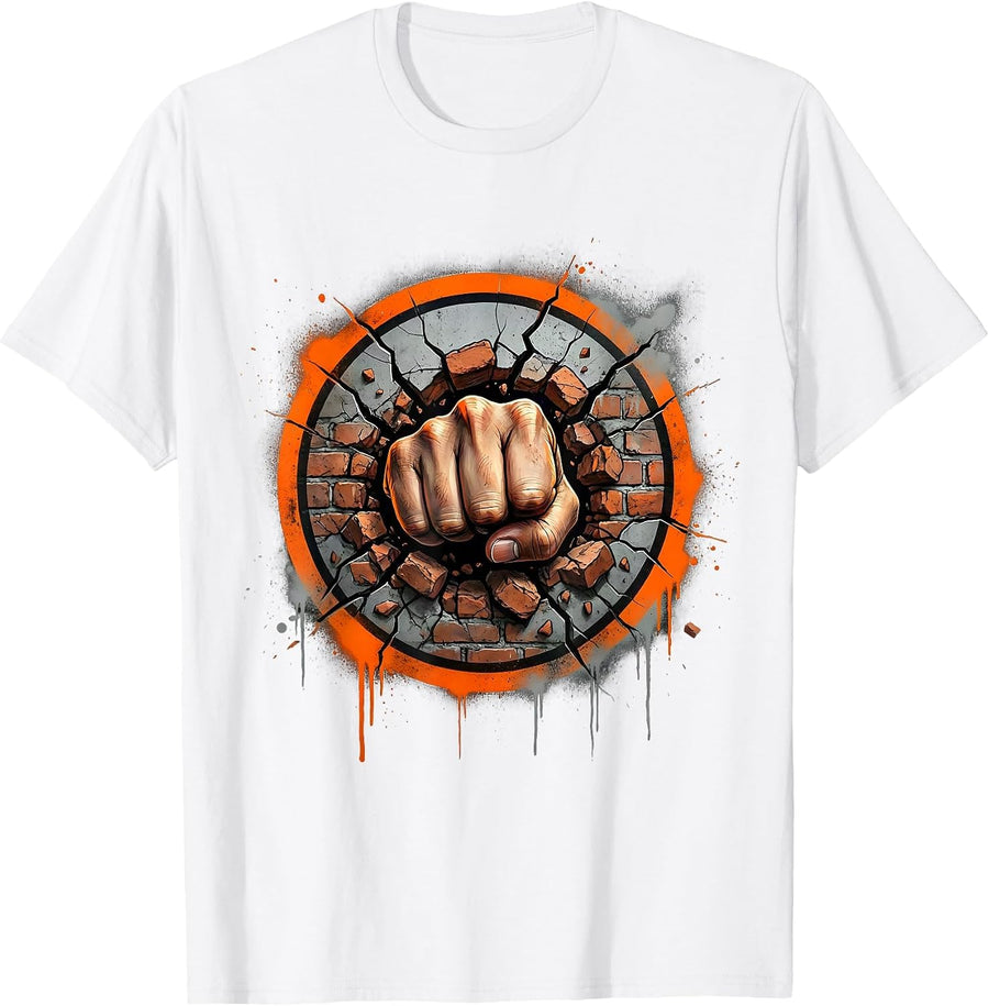 Men's Fist Through Brick Wall Breakthrough Graphic T-Shirt - White
