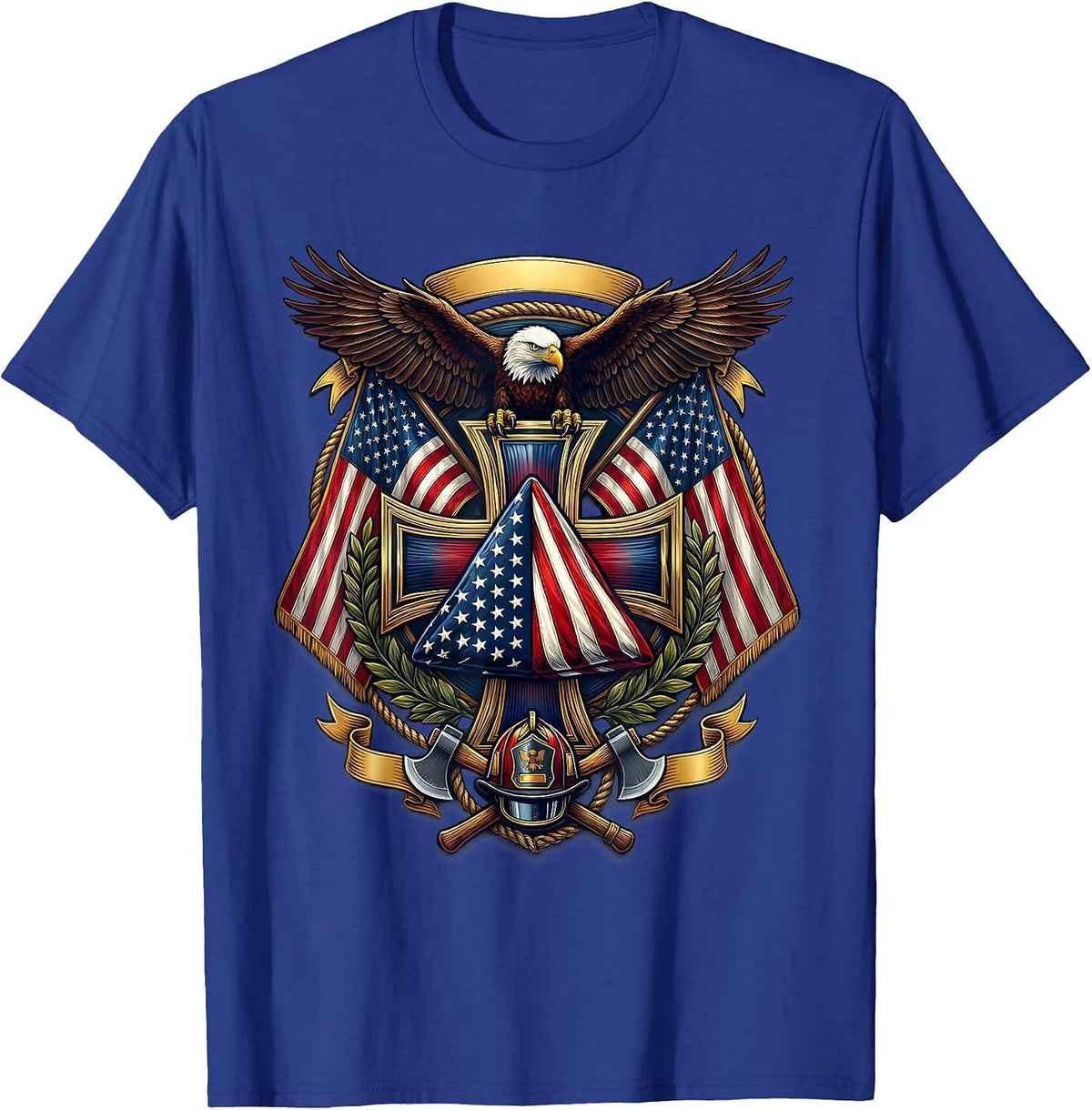 Patriot Day Folded Flag Triangle Shadow T-Shirt - Royal Blue
