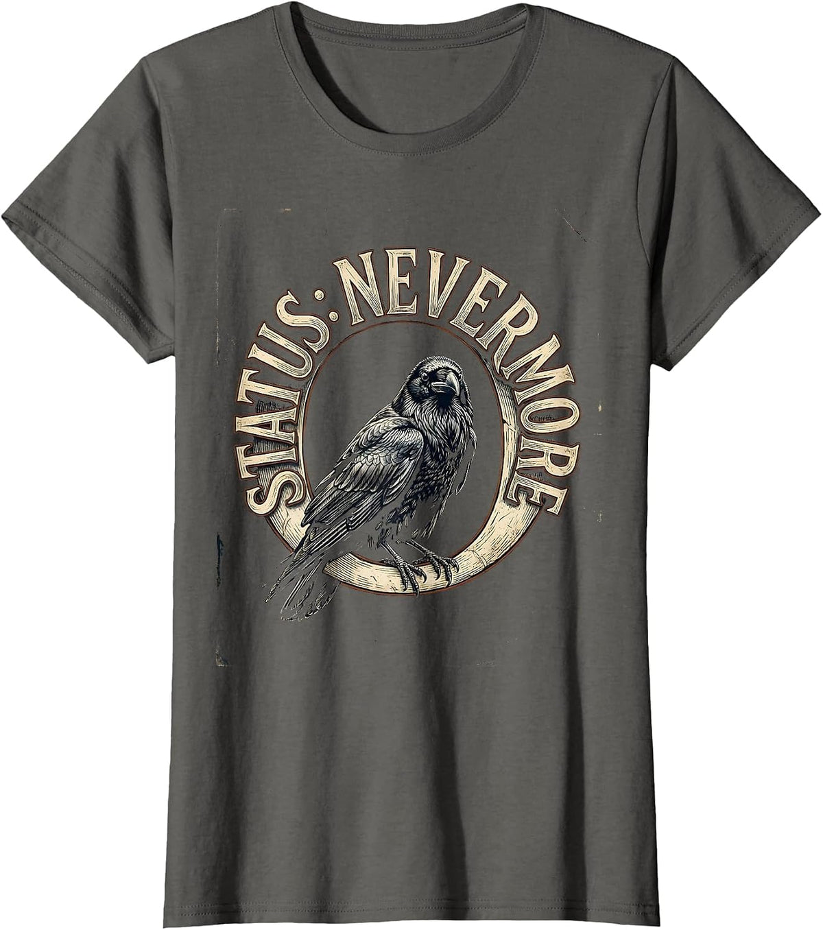 Women's Status Nevermore Vintage Gothic Edgar Allan Poe Raven Fan T-Shirt - Asphalt Grey