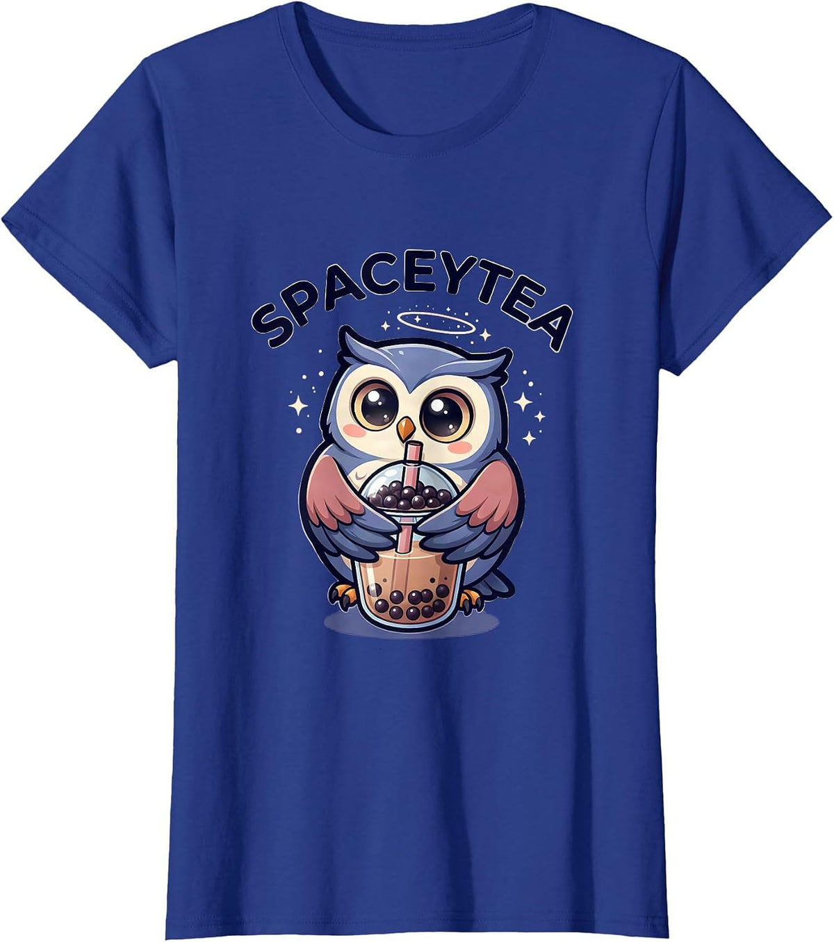 Women's Spaceytea Kawaii Anime Owl Boba Tea Lover Cute Chibi T-Shirt - Royal Blue