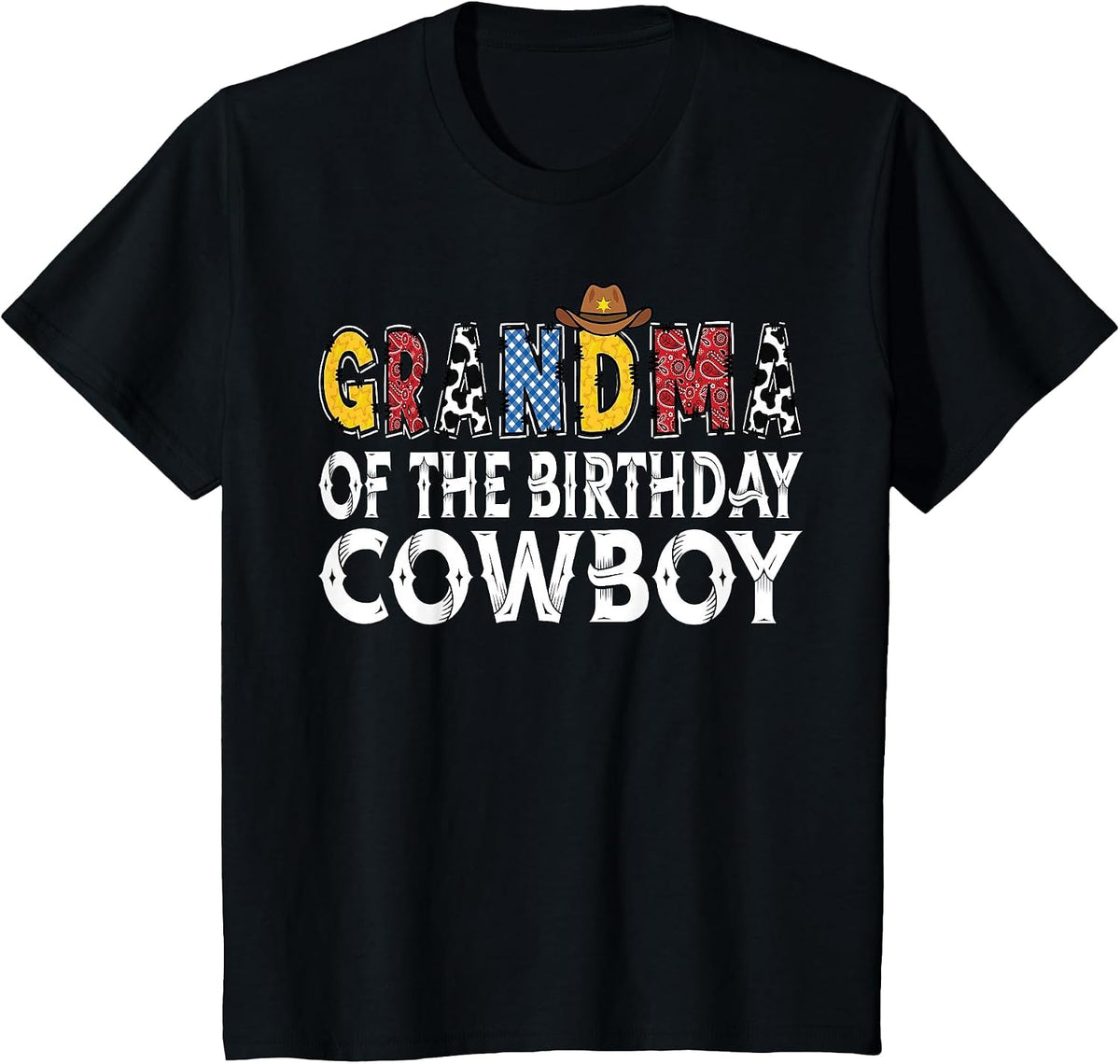 Grandma 1st Birthday Cowboy Western Grandma Birthday Boy T-Shirt - Black