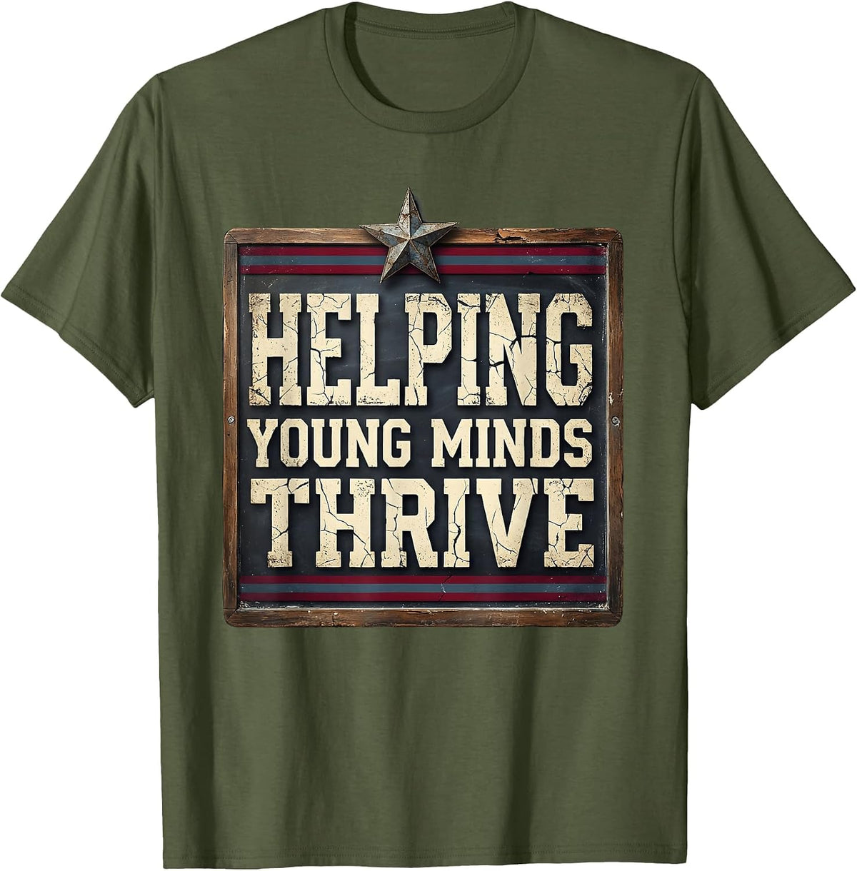 Helping Young Minds Thrive School Psychologist T-Shirt - Olive Green