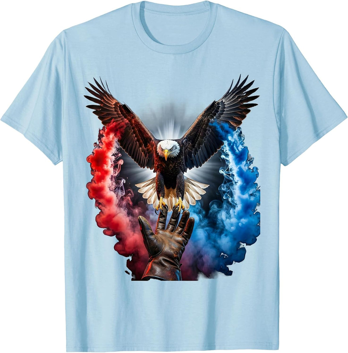 Men's Eagle Landing on Cowboy Glove American Pride Art T-Shirt - Baby Blue