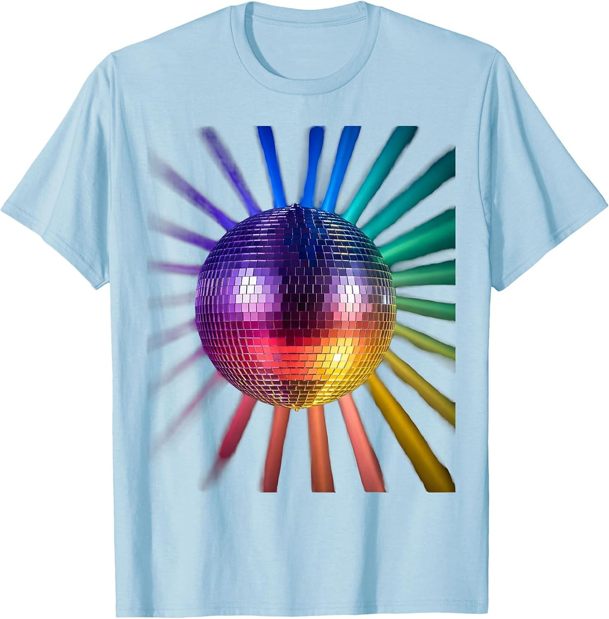 Men's Disco Ball Rainbow Light Beams Graphic T-Shirt - Baby Blue