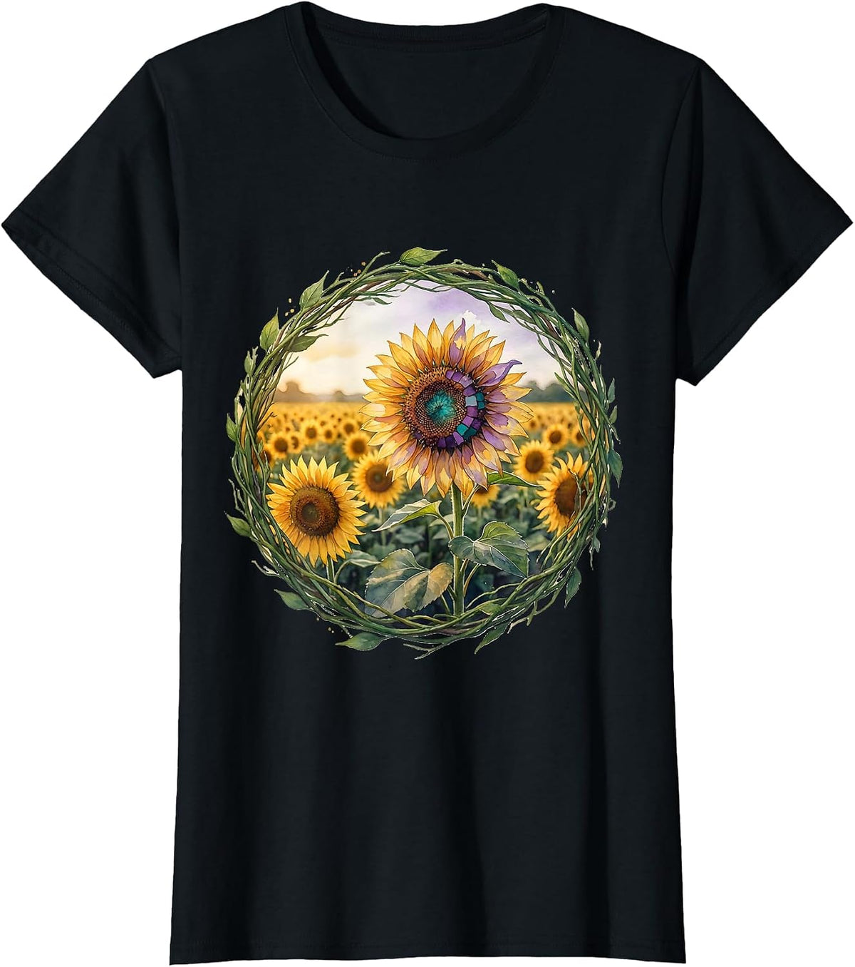 Women's Special Education Sunflower Field Unique Bloom T-Shirt - Black