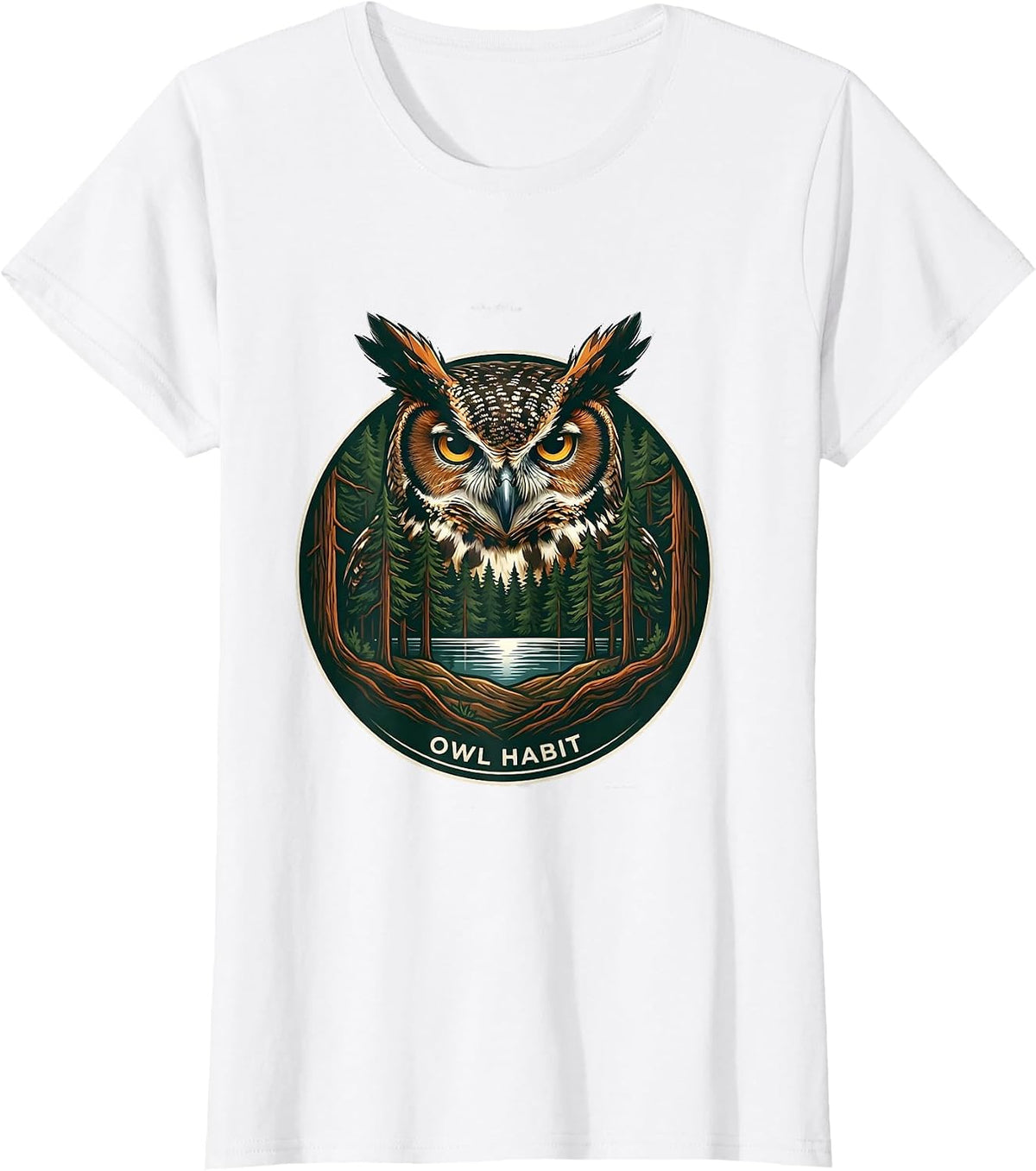 Owl Habit Vintage Forest Wildlife Nature Outdoor Art T-Shirt - White
