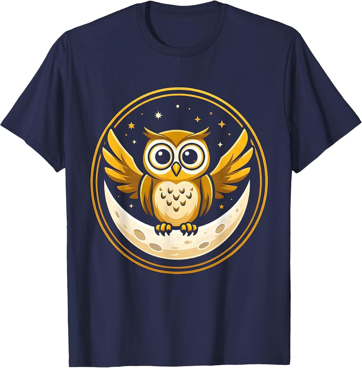 Kids Halloween Owl on Crescent Moon Design T-Shirt - Navy Blue
