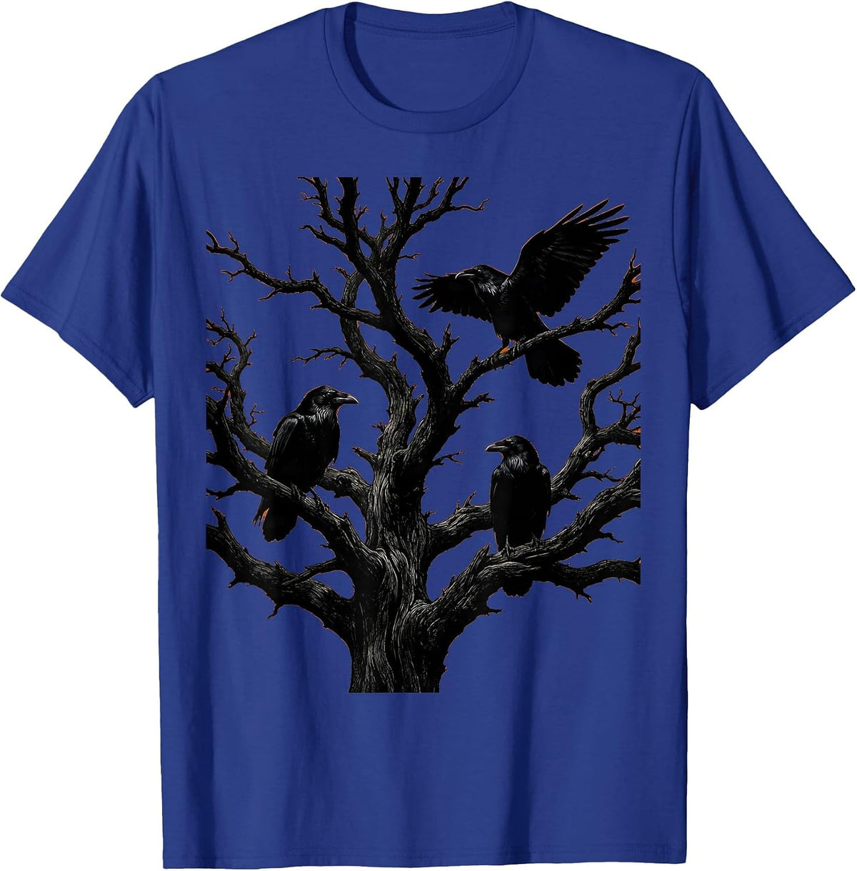 Men's Boys Halloween Ravens on Twisted Dead Tree T-Shirt - Royal Blue