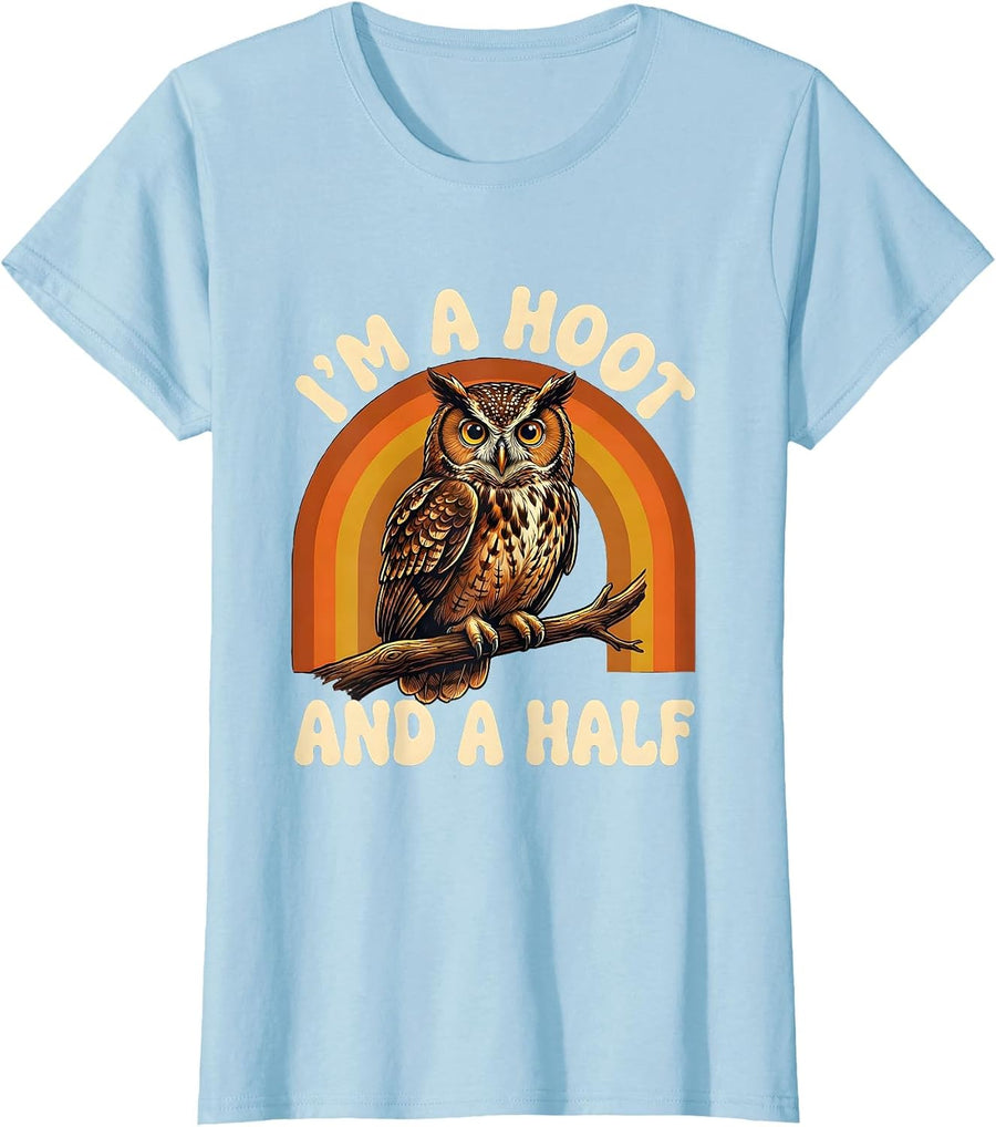 Women's I'm A Hoot And A Half Retro Owl Bird Lover Humor T-Shirt - Baby Blue