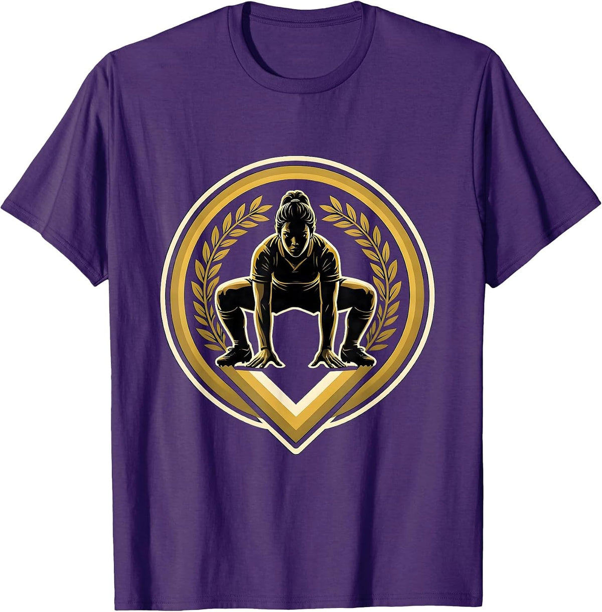 Woman Rugby Player Defensive Stance Graphic T-Shirt - Purple