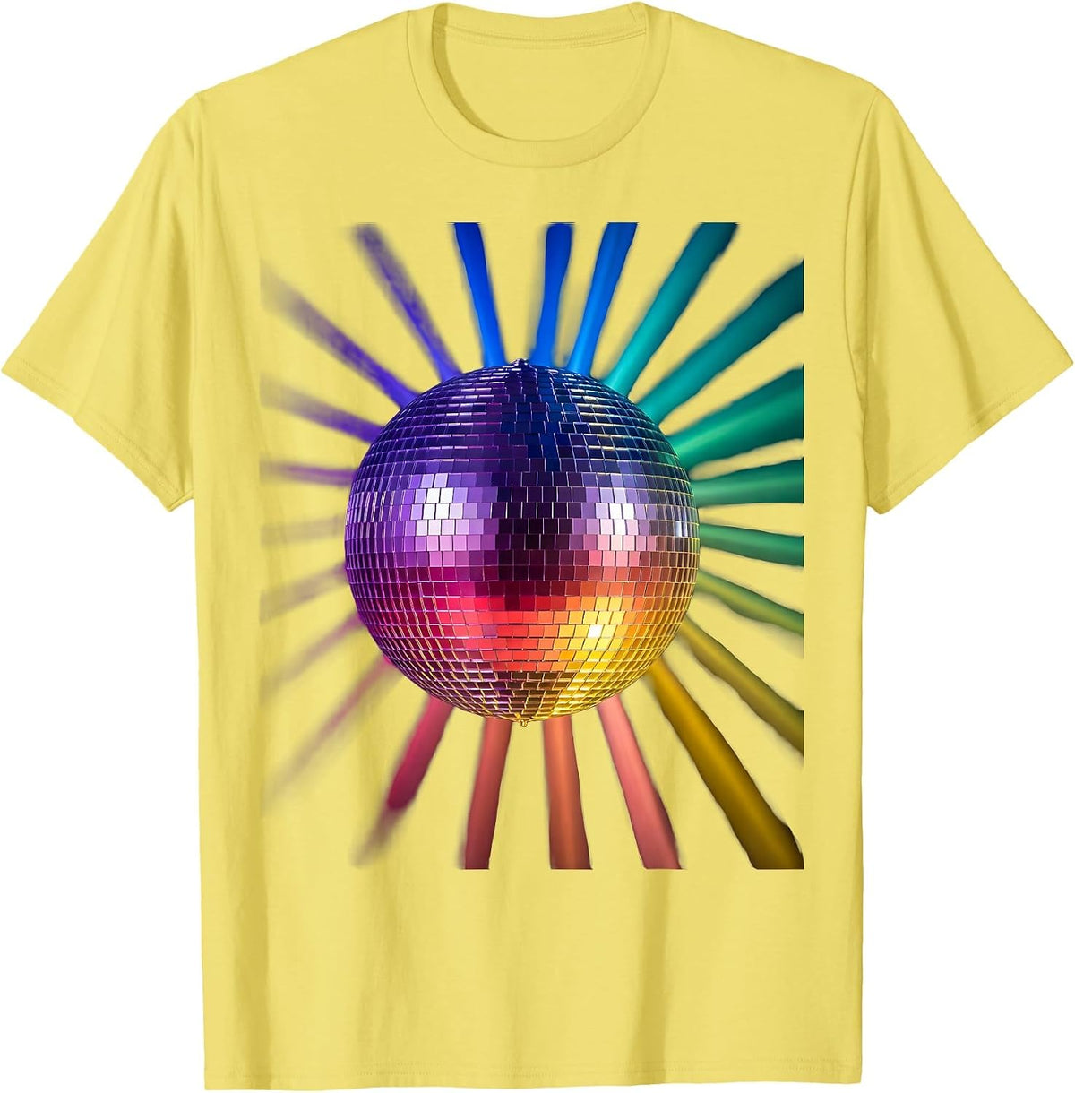 Men's Disco Ball Rainbow Light Beams Graphic T-Shirt - Lemon Yellow