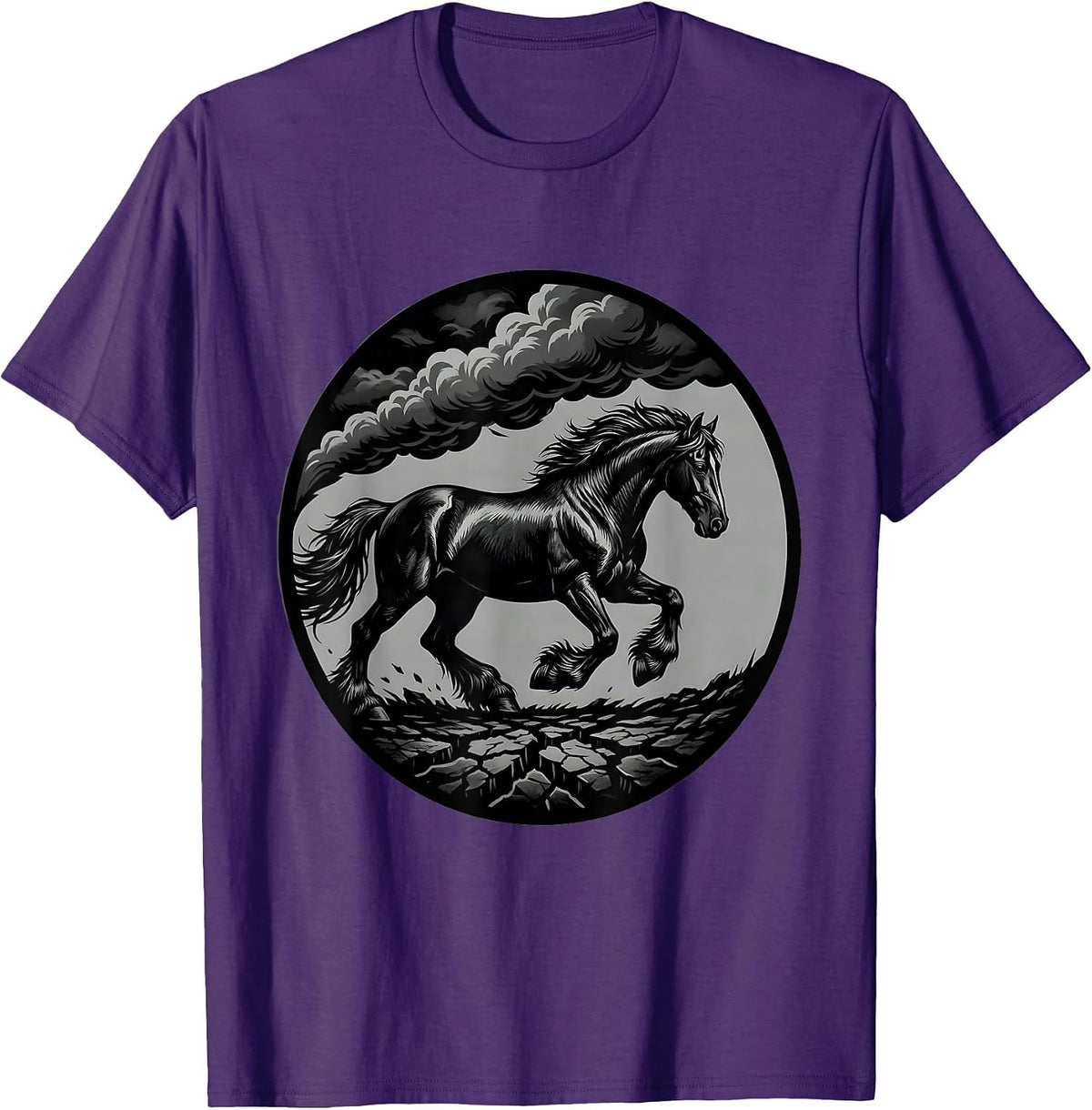 Draft Horse Pulling Plow Through Storm Clouds T-Shirt - Purple
