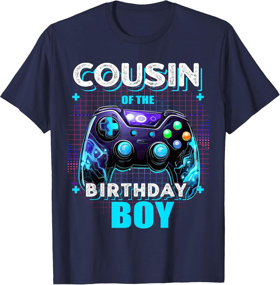 Cousin of the Birthday Boy Matching Video Gamer Party T-Shirt - Navy Blue
