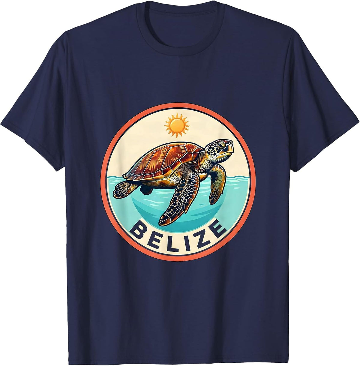 Men's Belize Vintage Sea Turtle Badge Beach Vacation Souvenir T-Shirt - Navy Blue