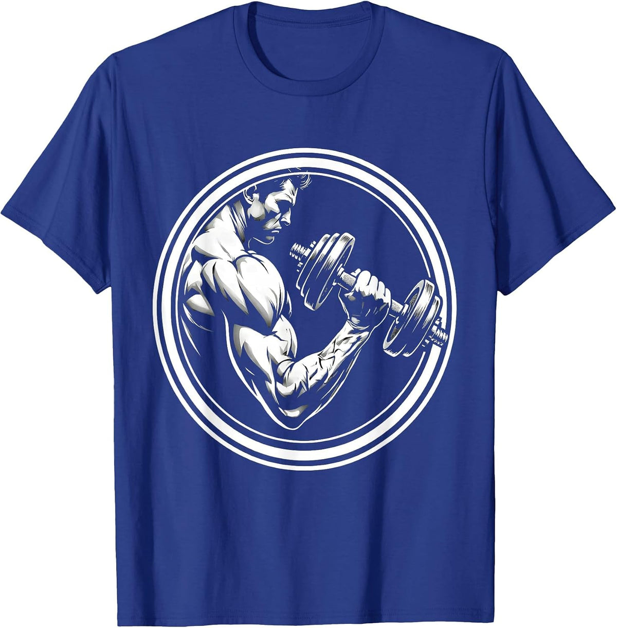Dumbbell Curl Gym Workout Graphic Design T-Shirt - Royal Blue