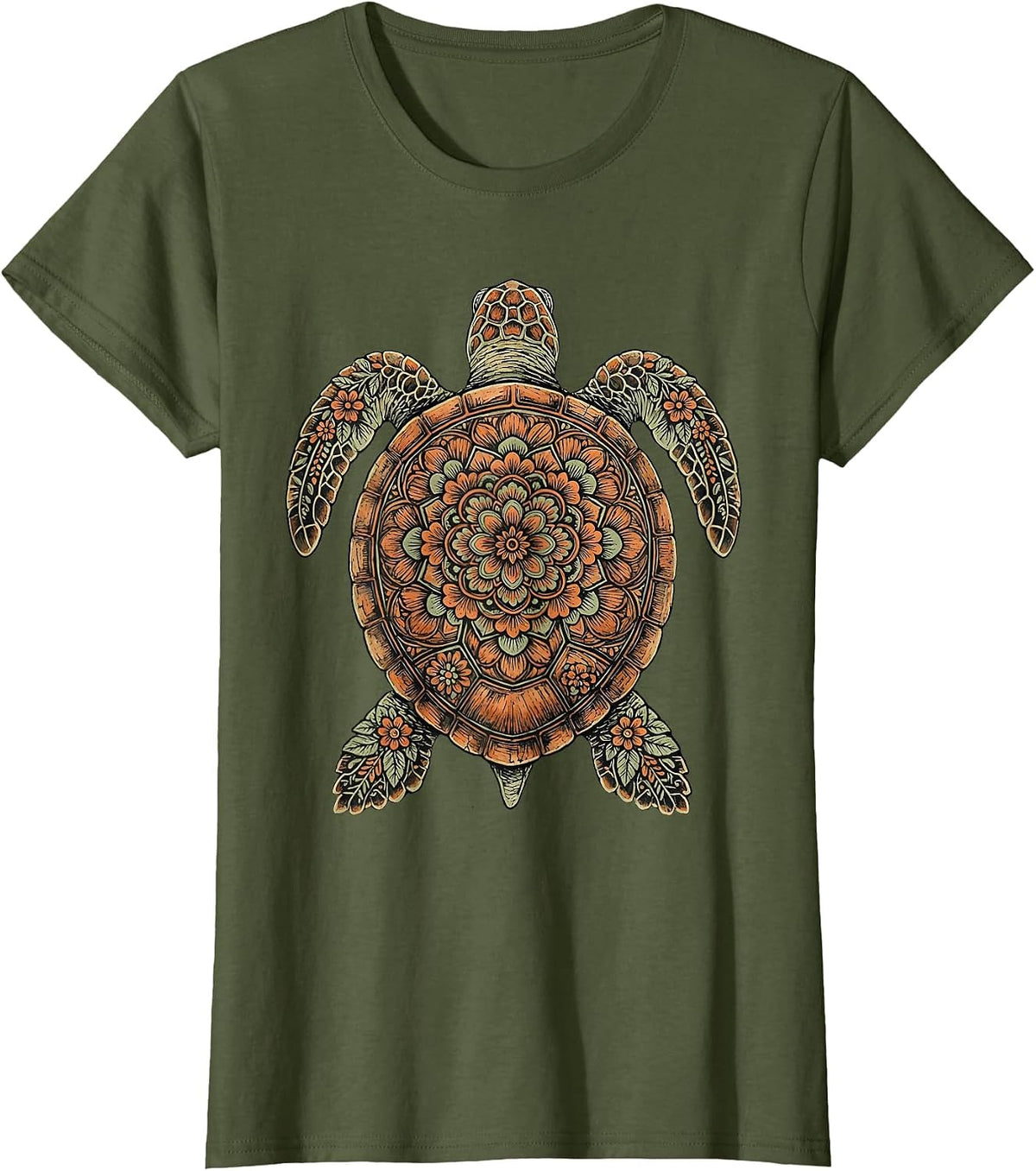 Women's Christian Sea Turtle Sunlit Ocean Illustration T-Shirt - Olive Green