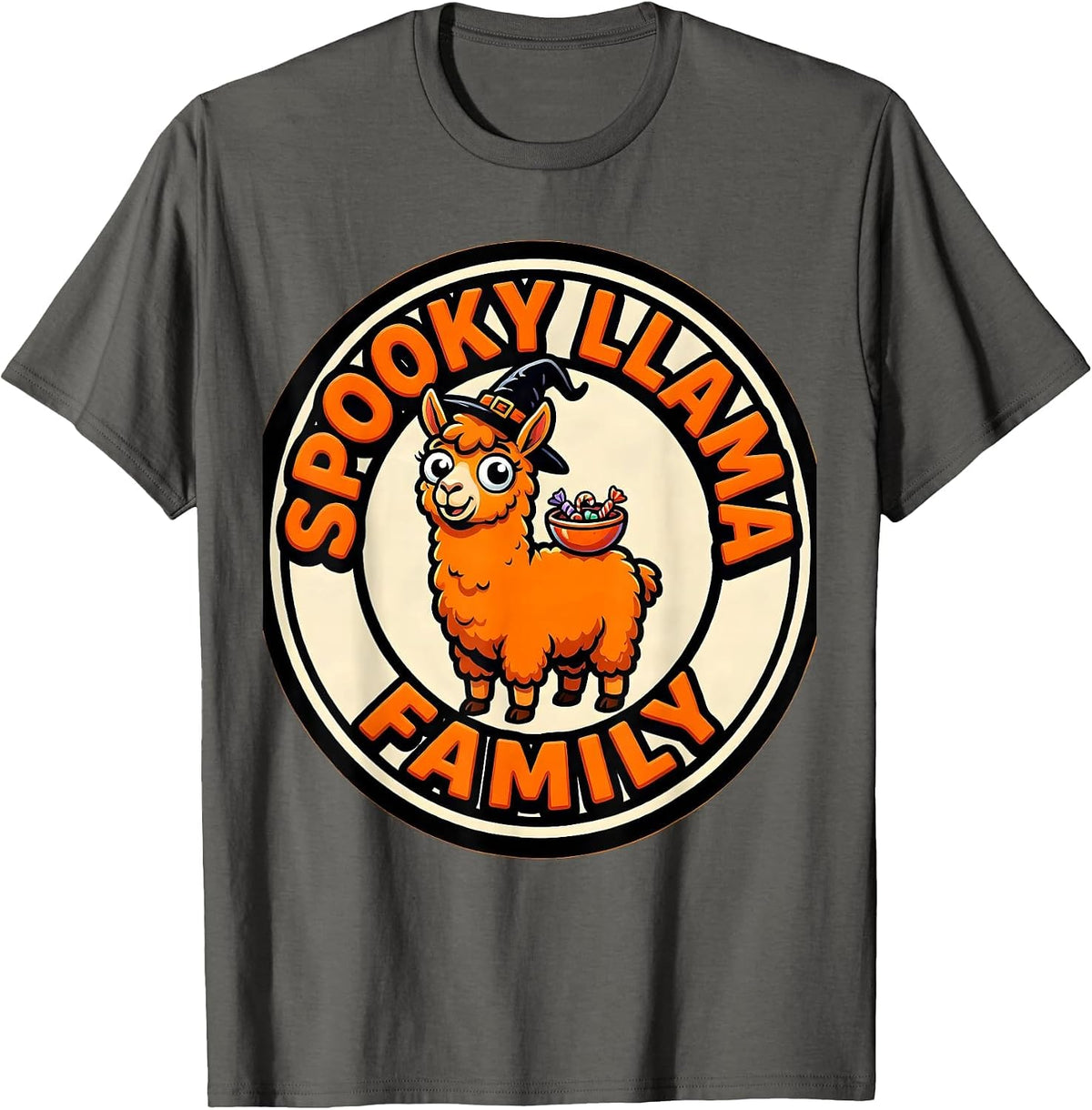Men's Spooky Llama Family Funny Cartoon Halloween Llama Lover T-Shirt - Asphalt Grey