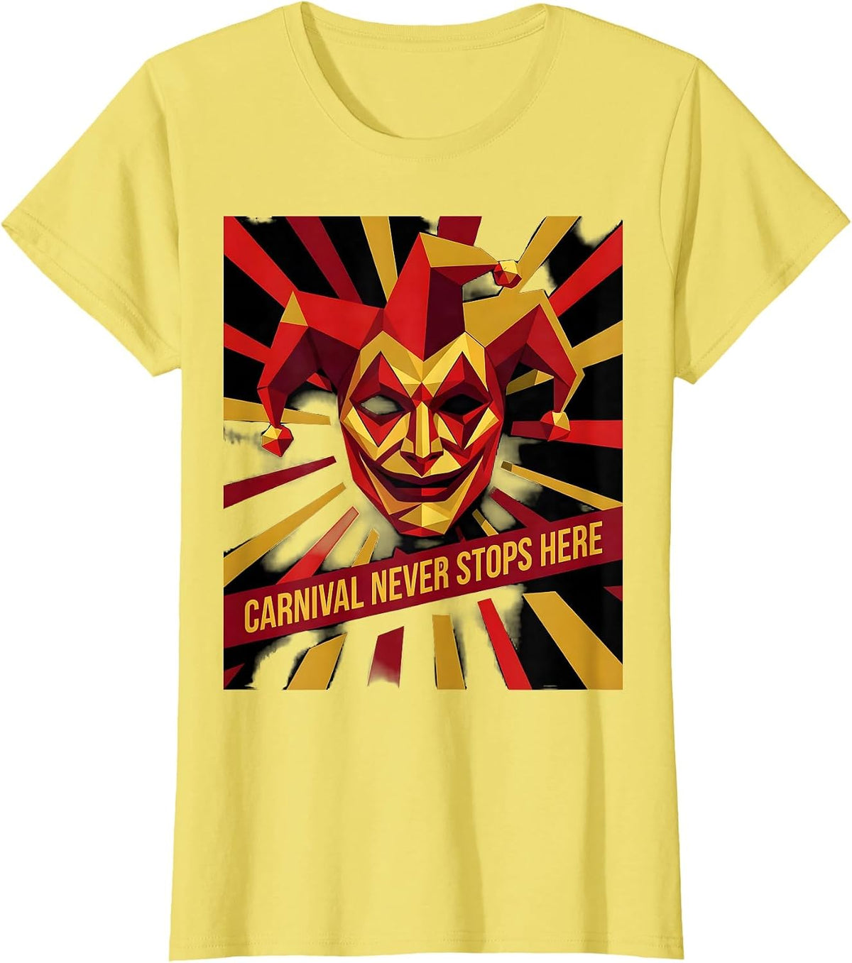 Carnival Never Stops Here Mardi Gras Design T-Shirt - Lemon Yellow
