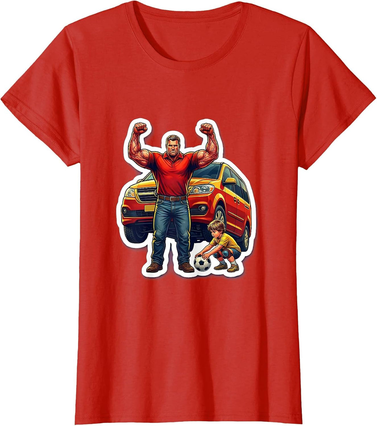 Women's Super Dad Minivan Lift Soccer Hero Graphic T-Shirt - Red
