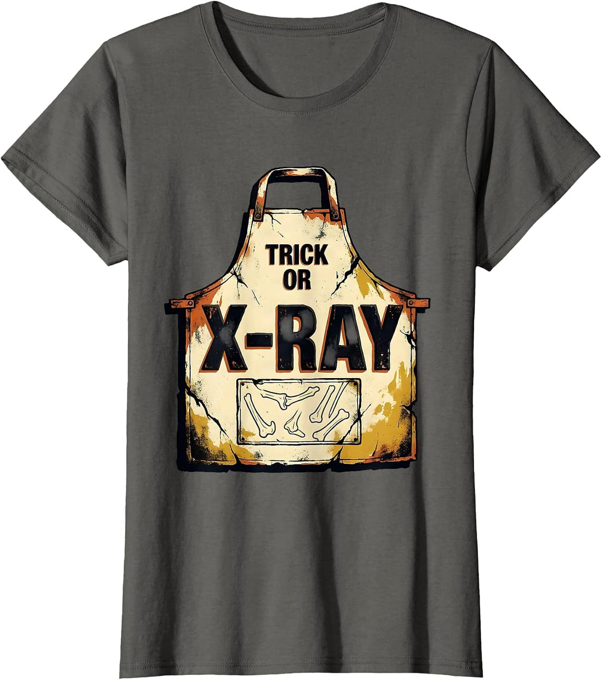 Women's Trick Or X-Ray Distressed Radiology Tech Halloween Workplace T-Shirt - Asphalt Grey