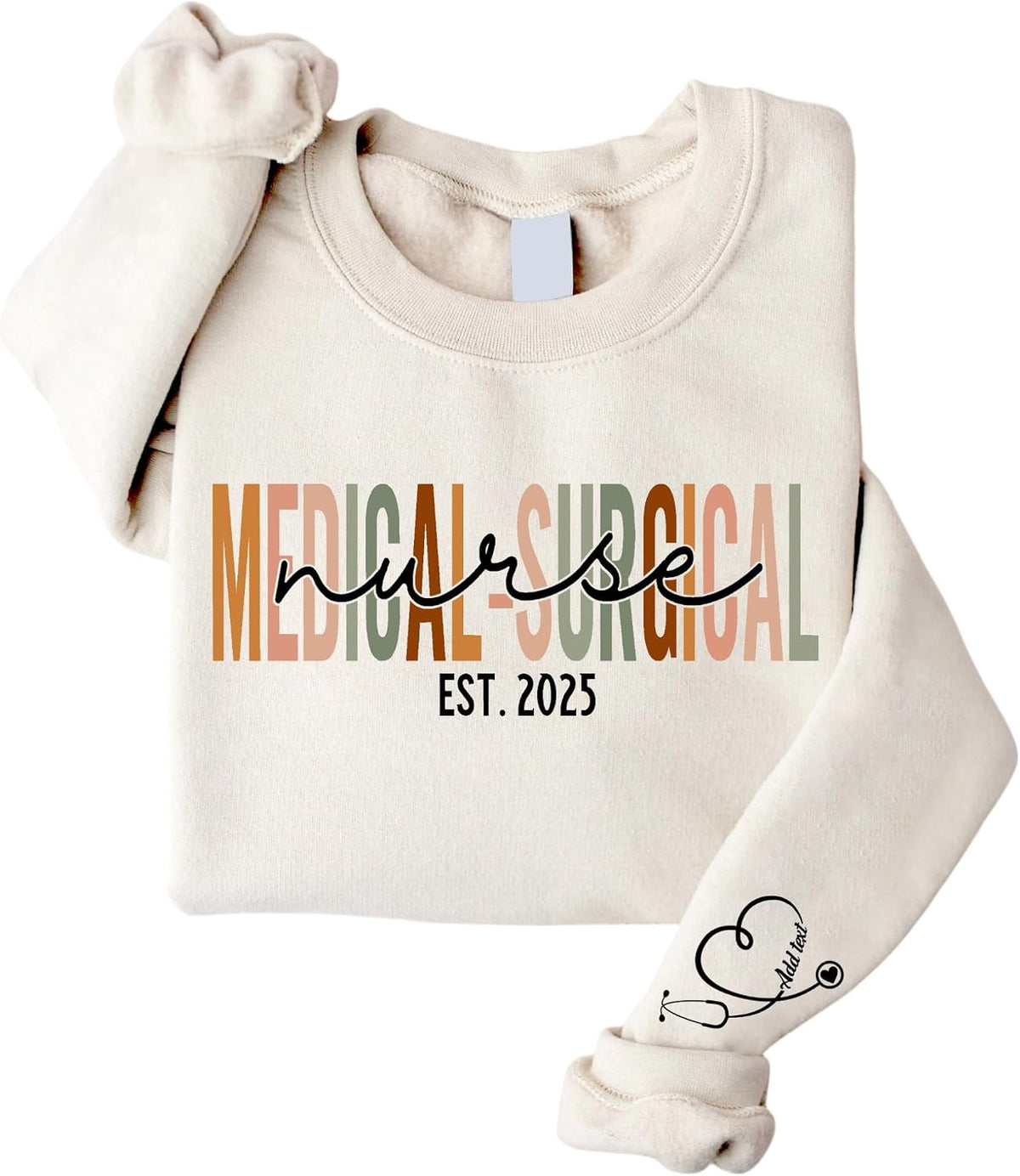 Personalized Nurse Sweatshirt – Custom Name on Sleeve with Stethoscope Sweater, Gift for RN, Nursing Student -