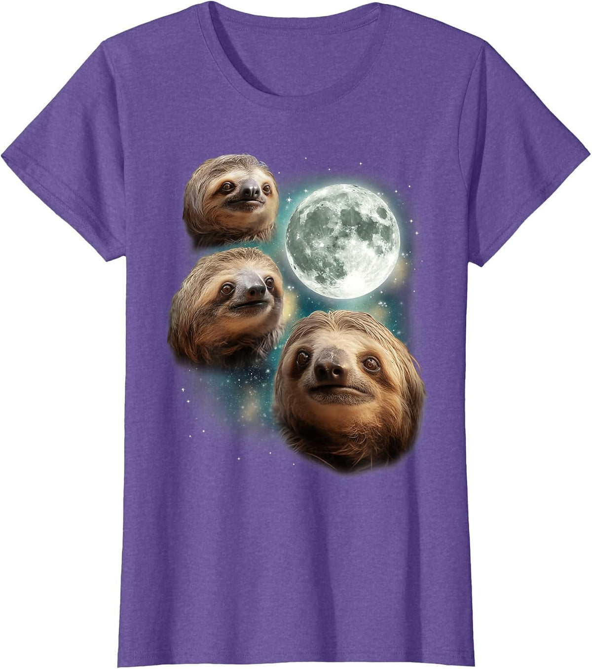 Three Sloth Moon | Funny 3 Lazy Animals Howling Parody Meme T-Shirt - Purple Heather