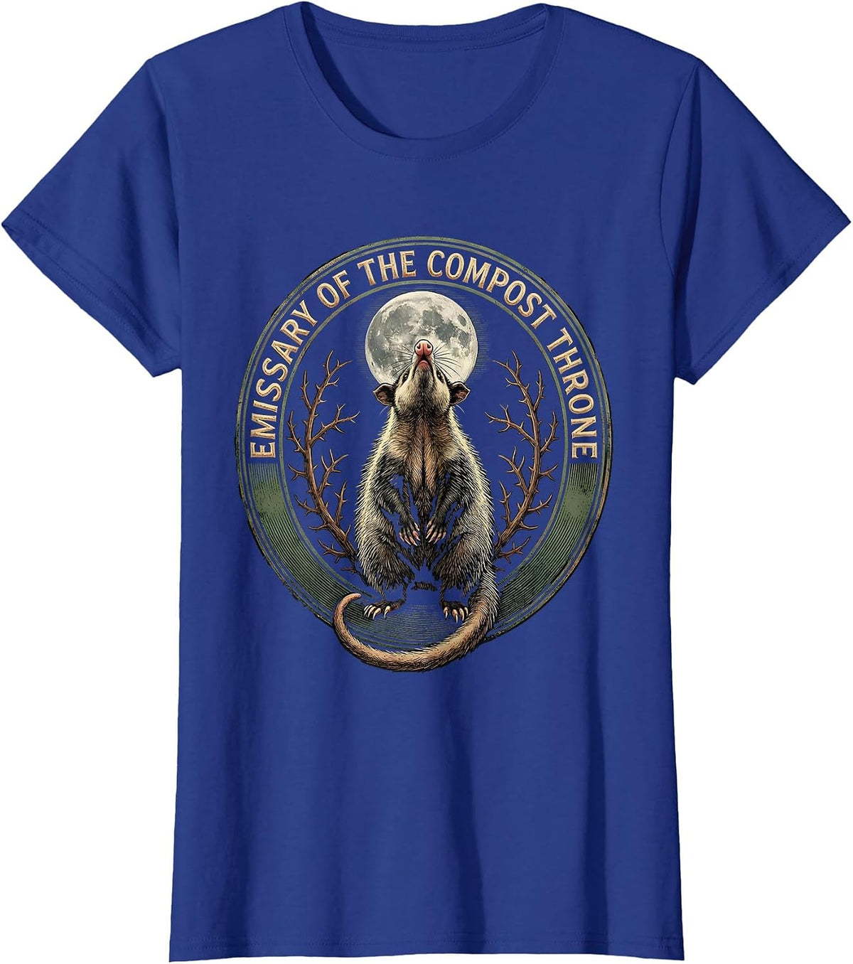 Women's Emissary Of The Compost Throne Vintage Opossum Halloween T-Shirt - Royal Blue