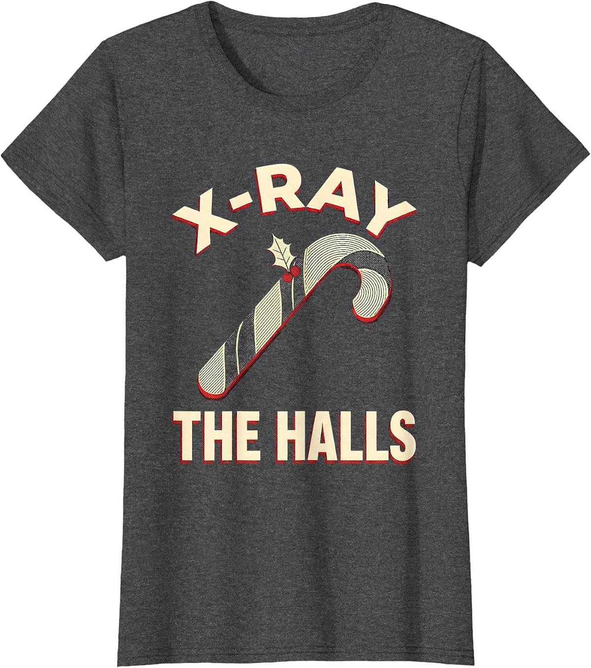 Women's X-Ray The Halls Risograph Radiology Tech Christmas Skeleton T-Shirt - Dark Heather Grey