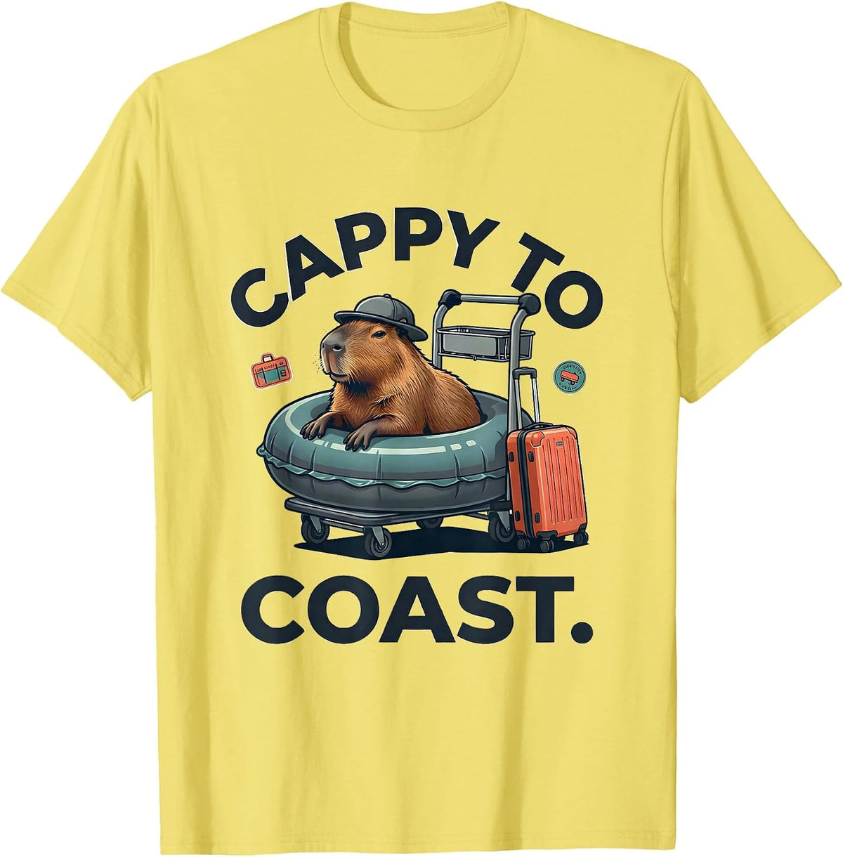 Men's Cappy To Coast Funny Capybara Animal Meme Humor T-Shirt - Lemon Yellow