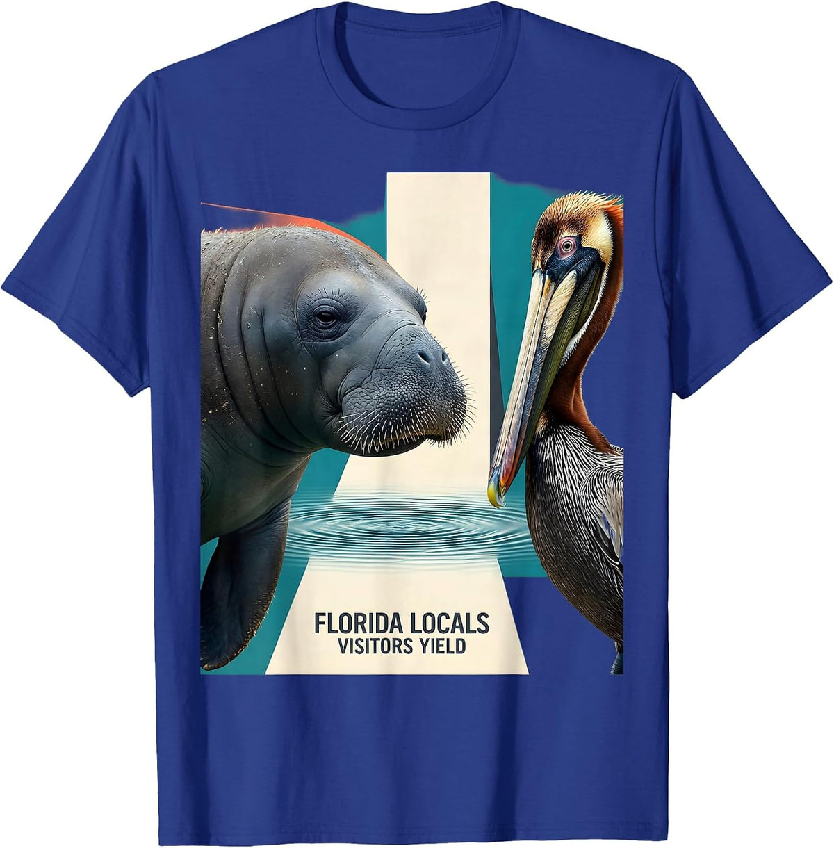Florida Locals, Visitors Yield Midcentury Modern Manatee T-Shirt - Royal Blue