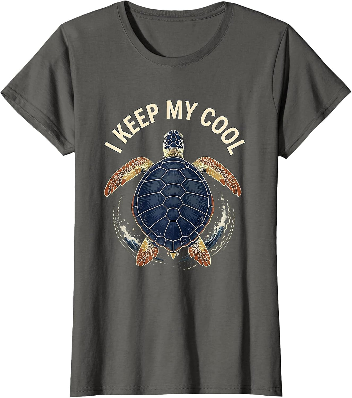 Women's I Keep My Cool Batik Wax Resist Sea Turtle Tropical Vacation T-Shirt - Asphalt Grey