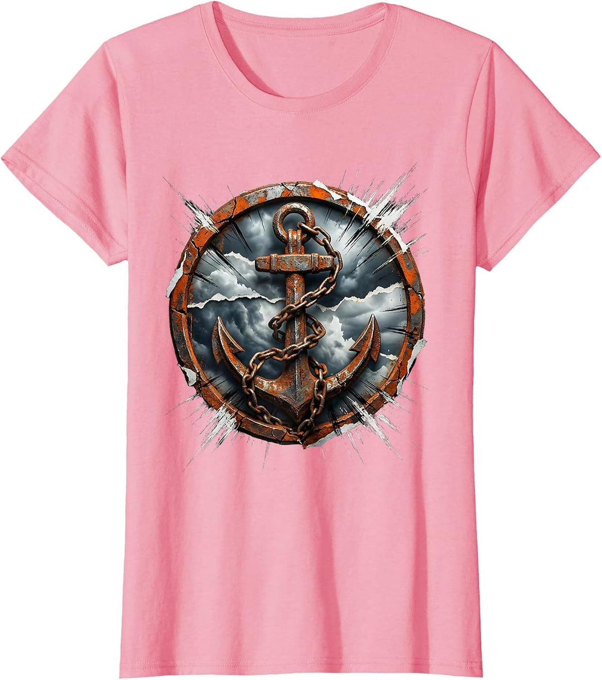 Women's Rusted Anchor Sinking Through Storm Clouds T-Shirt - Pink