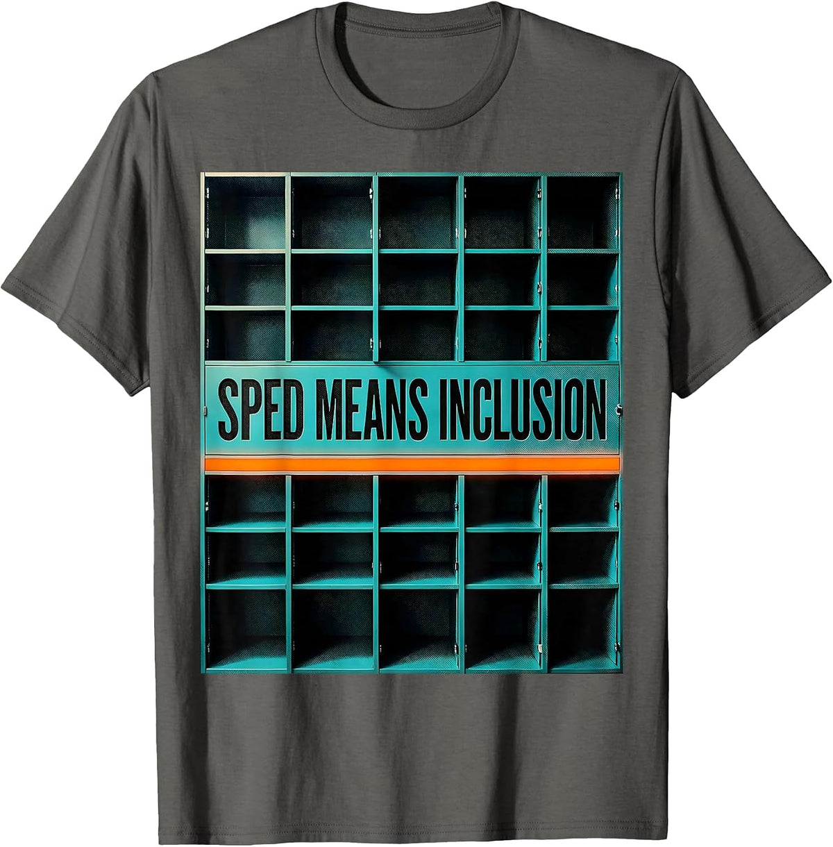 SPED Means Inclusion Risograph Special Education Teacher T-Shirt - Asphalt Grey