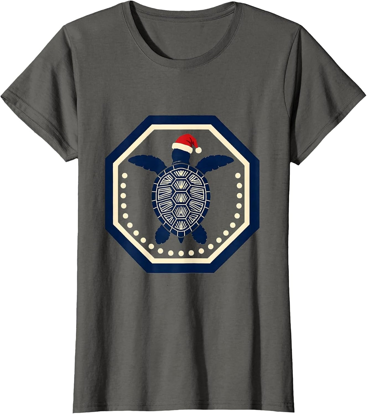 Women's Sea Turtle Santa Hat Emblem Christmas Novelty T-Shirt - Asphalt Grey