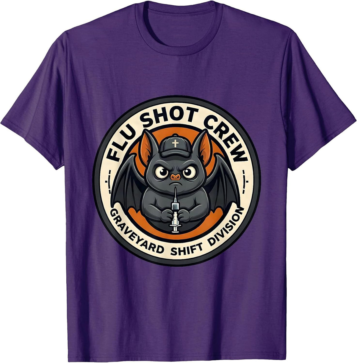 Men's Flu Shot Crew Graveyard Shift Division Nurse T-Shirt - Purple